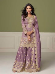 Embroidered Art Silk Kurta With Gharara & Dupatta