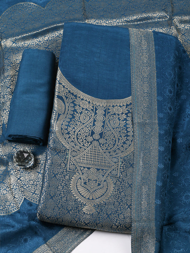 Embroidered Chanderi Unstitched Suit With Pant &amp; Dupatta