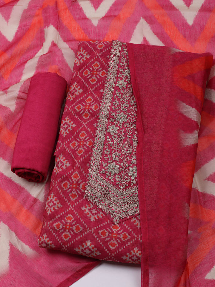 Embroidered Chanderi Unstitched Suit With Dupatta