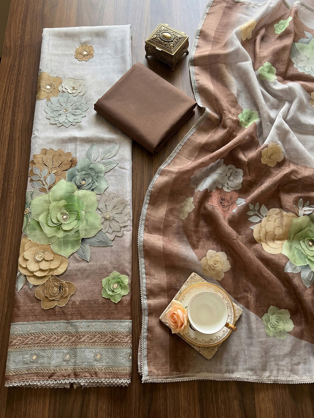 Printed Chanderi Unstitched Suit With Dupatta