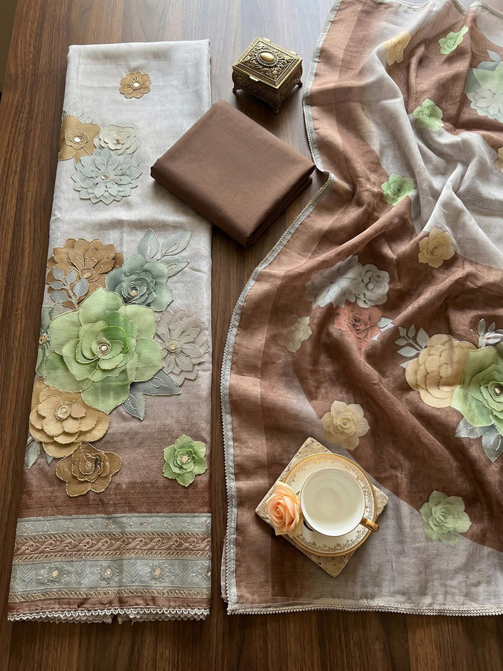 Printed Chanderi Unstitched Suit With Dupatta
