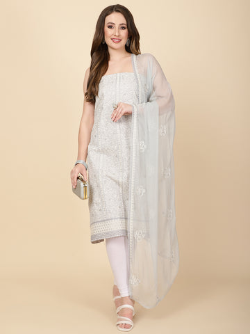 Embroidered Cotton Blend Unstitched Suit Piece With Dupatta