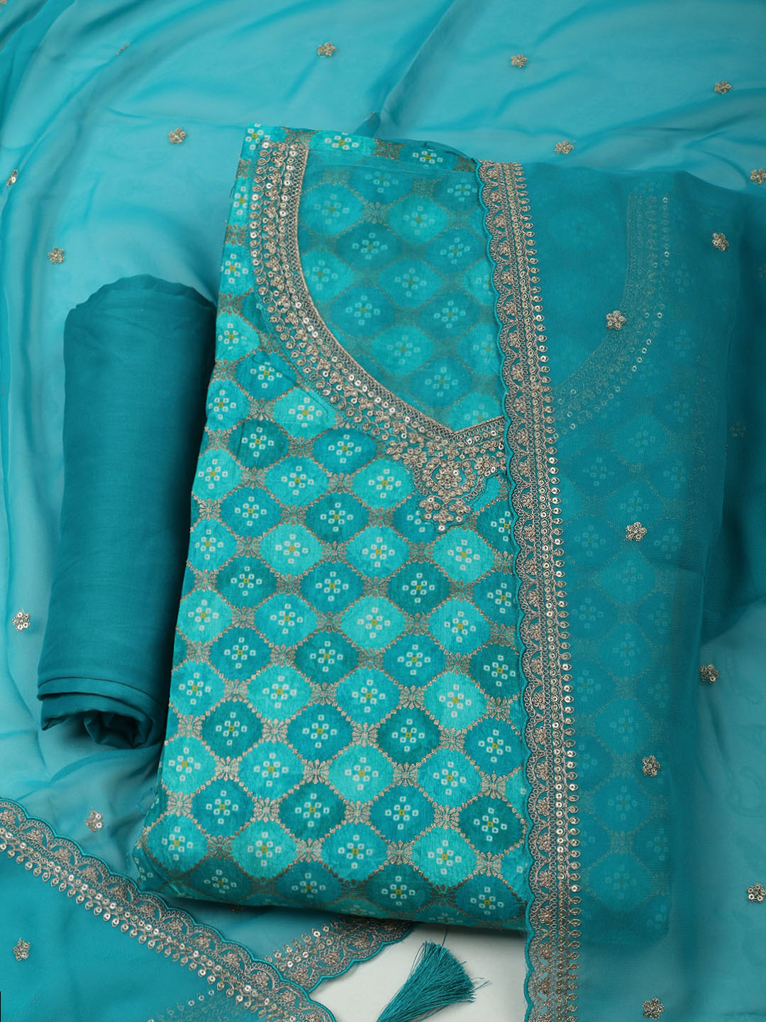 Embroidered Art Silk Unstitched Suit With Dupatta