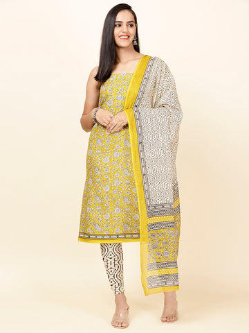 Printed Cotton Unstitched Suit Piece With Dupatta