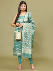 Woven Chanderi Unstitched Suit With Dupatta