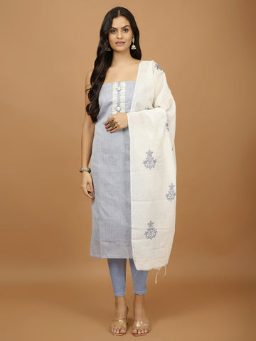 Neck Patti Cotton Unstitched Suit With Dupatta