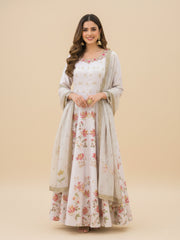 Embroidered Art Silk Kurta With Pant & Dupatta