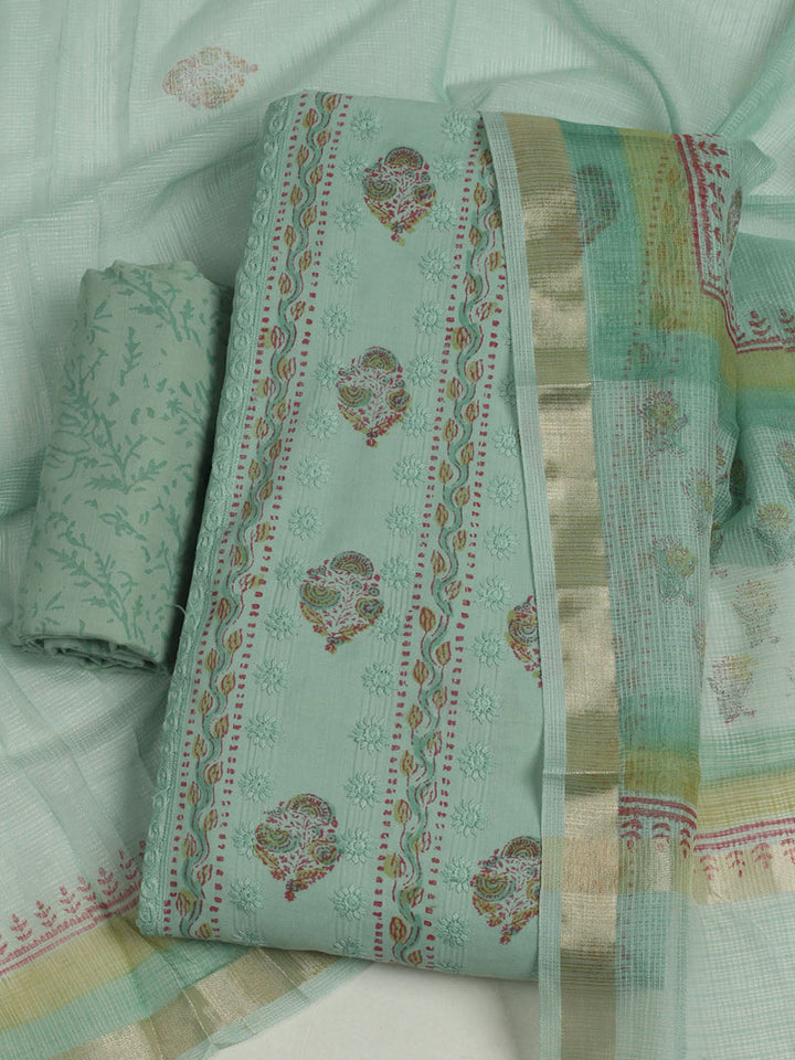 Printed Cotton Unstitched Suit With Pant &amp; Dupatta