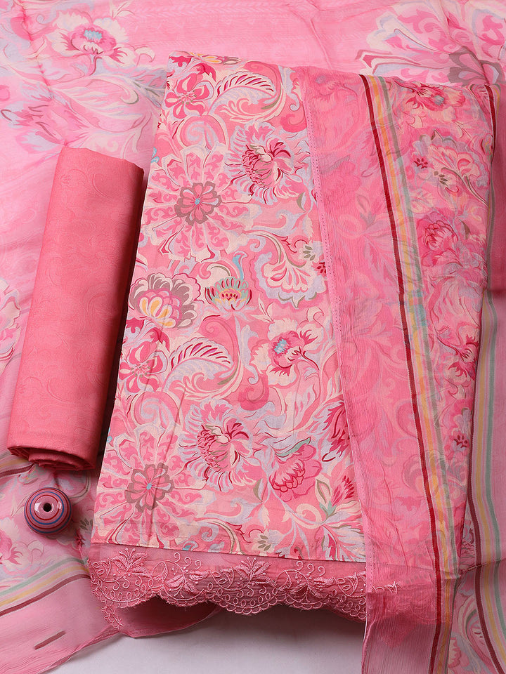 Embroidered Cotton Blend Unstitched Suit With Pant &amp; Dupatta