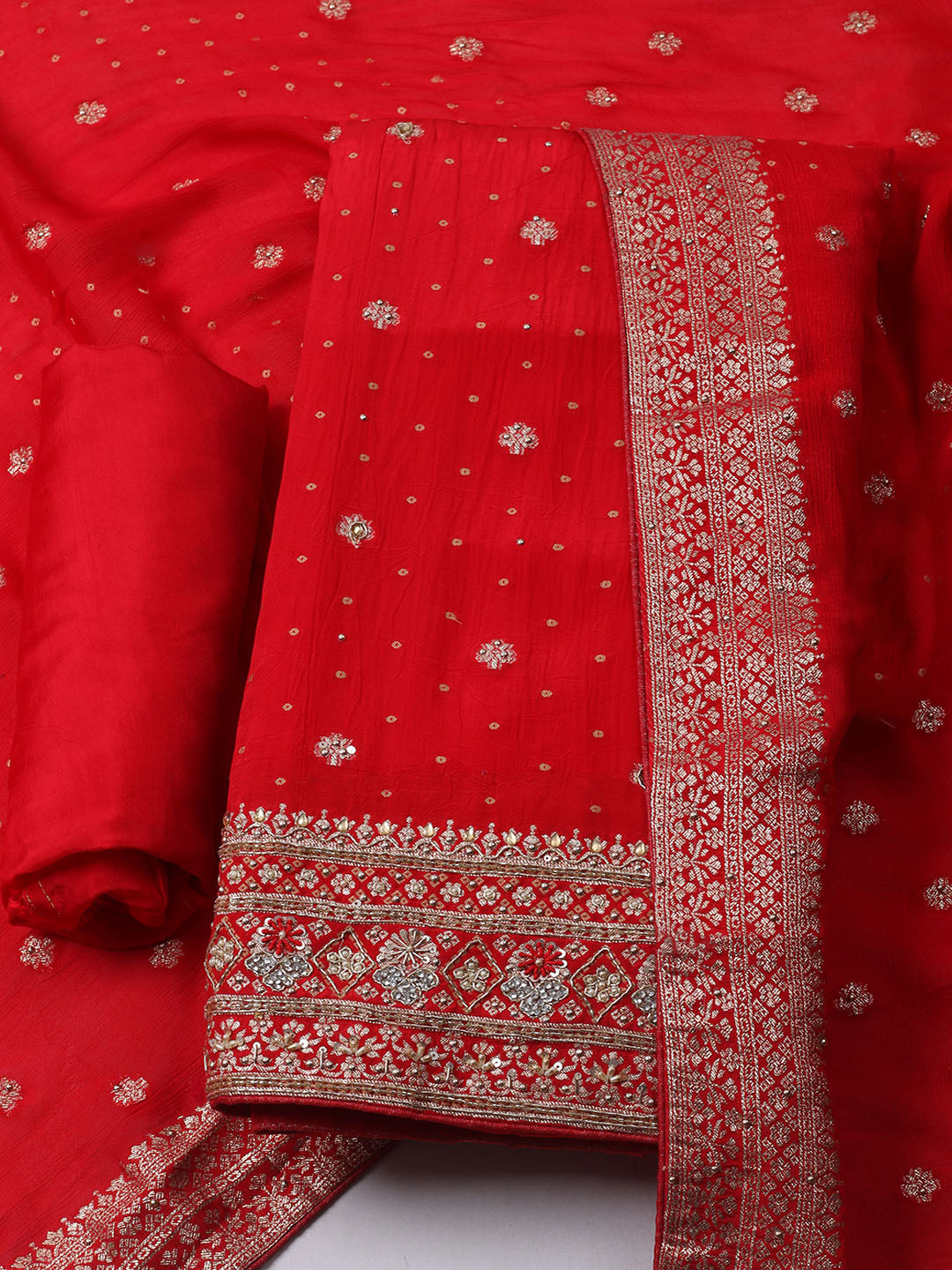 Embroidered Crepe Unstitched Suit With Dupatta