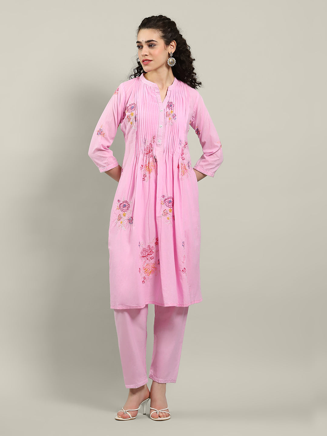 Printed Cotton Blend Kurta With Pants