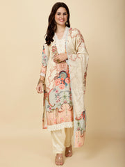 Printed Muslin Suit Set With Dupatta