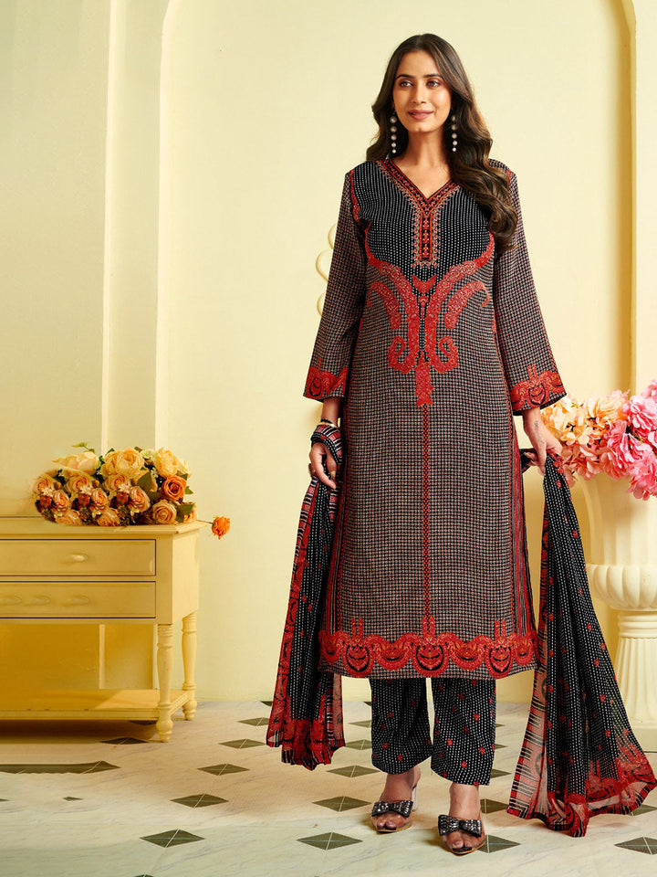 Printed Crepe Unstitched Suit With Pant &amp; Dupatta