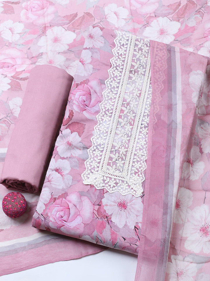 Plain Cotton Blend Unstitched Suit With Pant &amp; Dupatta