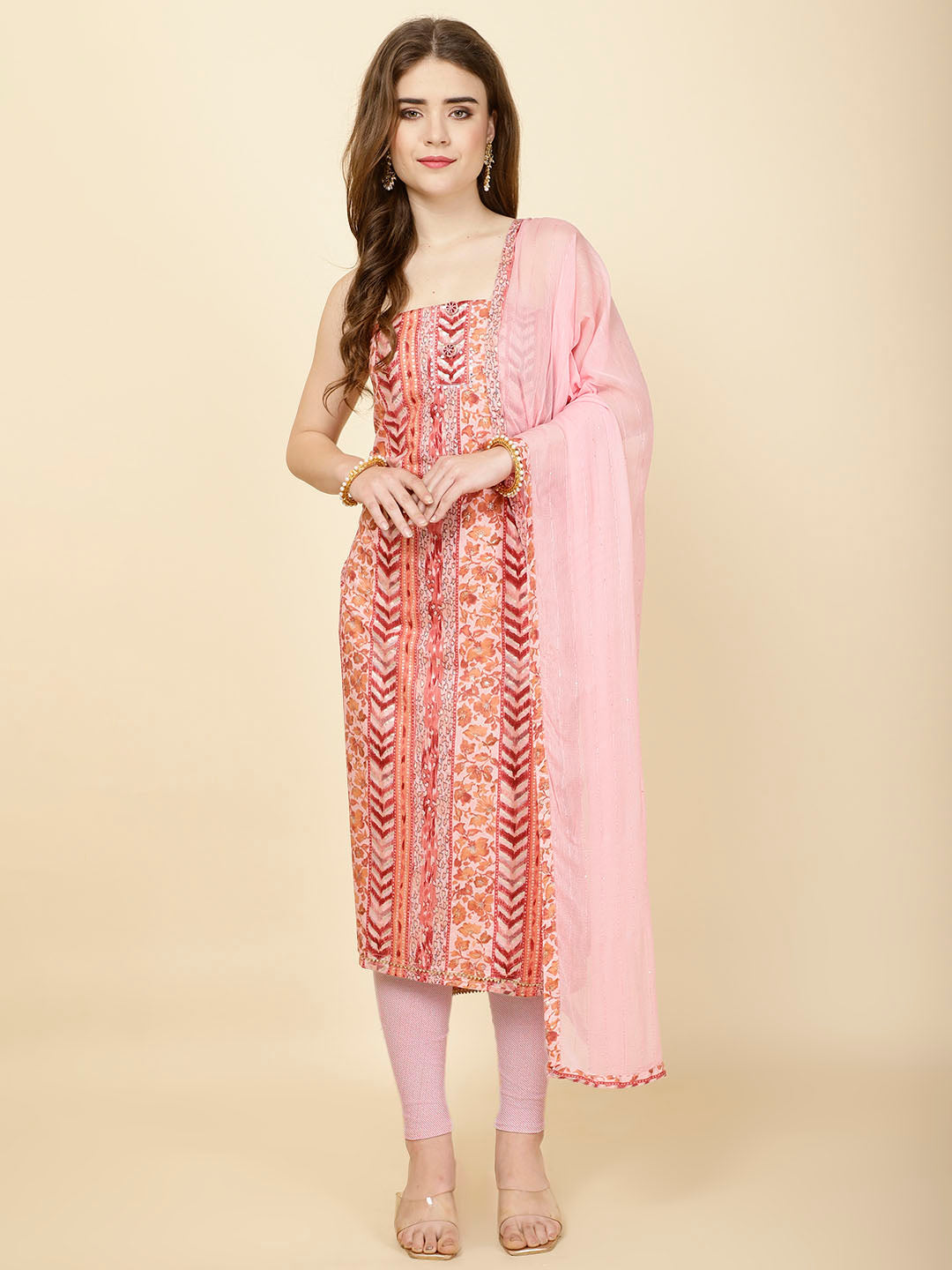 Neck Patti Printed Cotton Unstitched Suit Piece With Dupatta