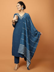 Plain Muslin Kurta With Pants & Dupatta