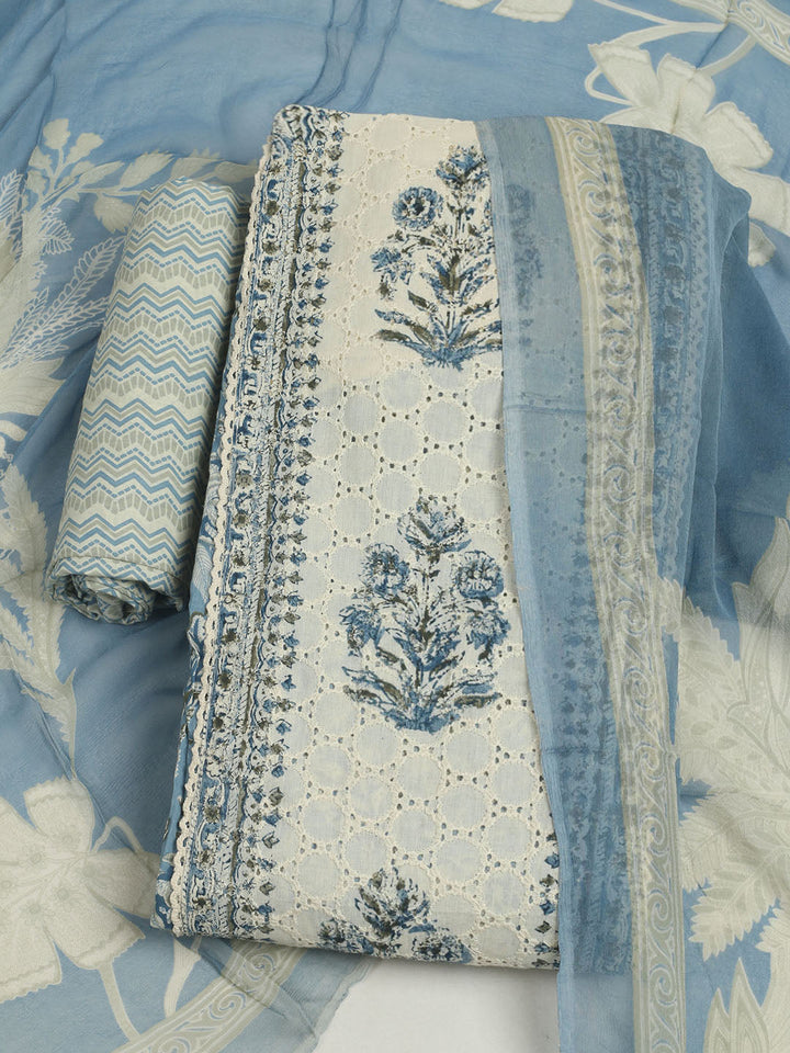 Printed Cotton Unstitched Suit With Pant &amp; Dupatta