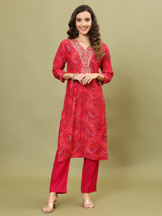 Bandhani Printed Cotton Kurta With Pants