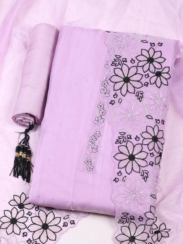 Embellished Organza Unstitched Suit With Pant &amp; Dupatta