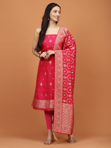 Woven Chanderi Unstitched Suit Piece With Dupatta