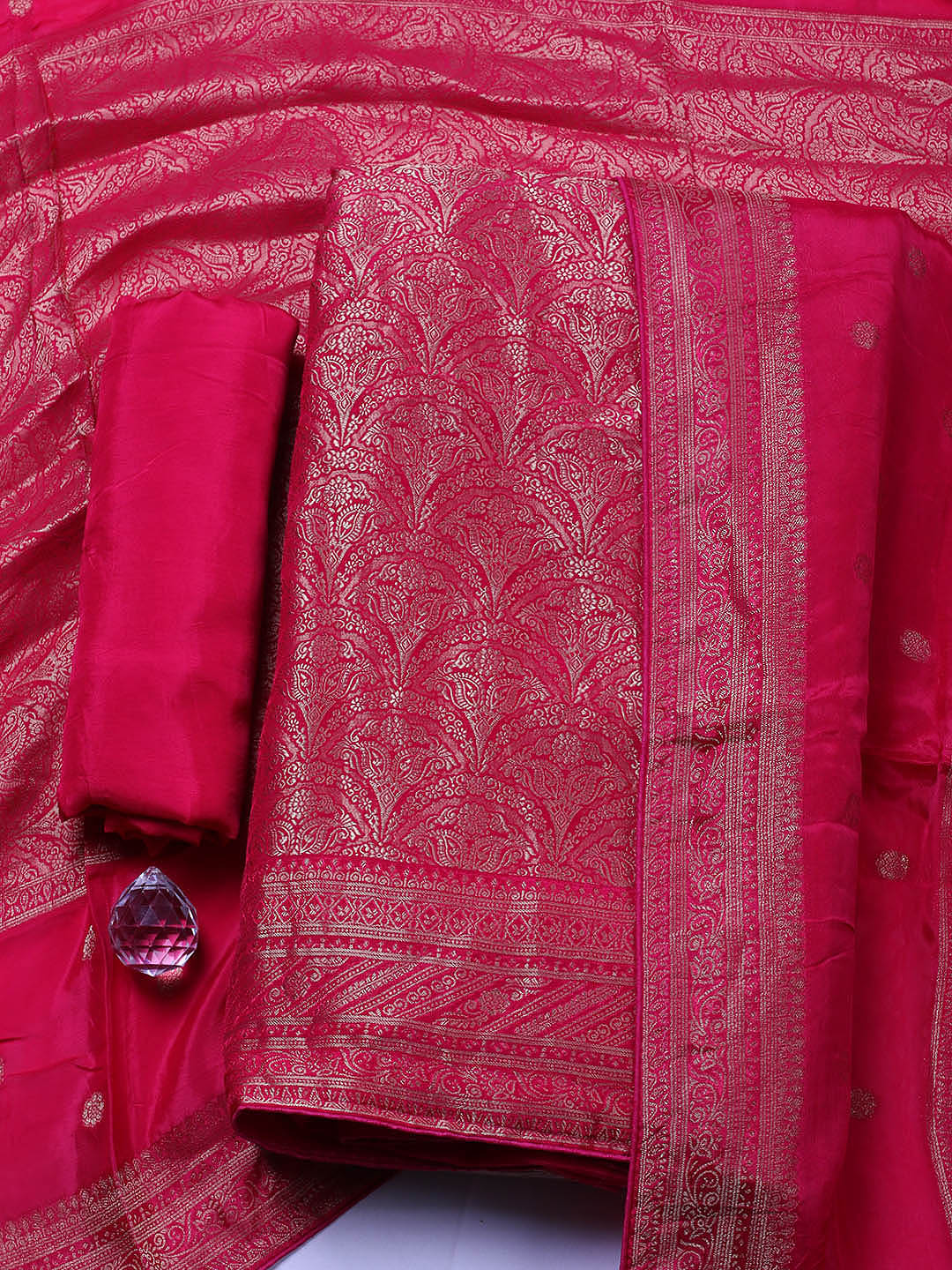 Woven Design Chanderi Unstitched Suit With Pant &amp; Dupatta