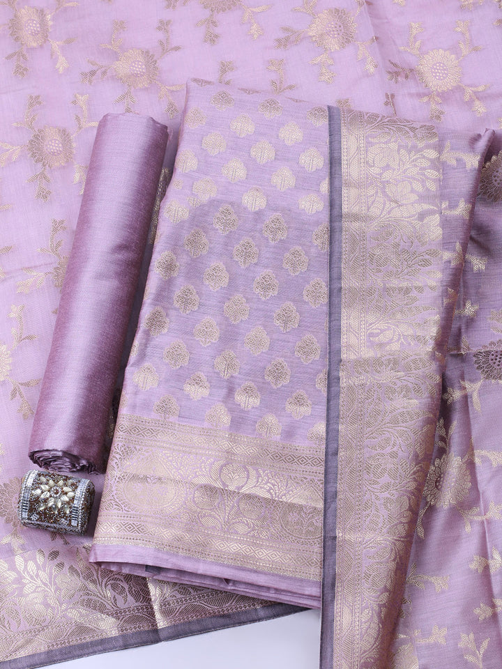 Woven Design Chanderi Unstitched Suit With Pant &amp; Dupatta