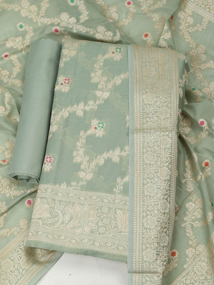 Woven Design Chanderi Unstitched Suit With Pant &amp; Dupatta