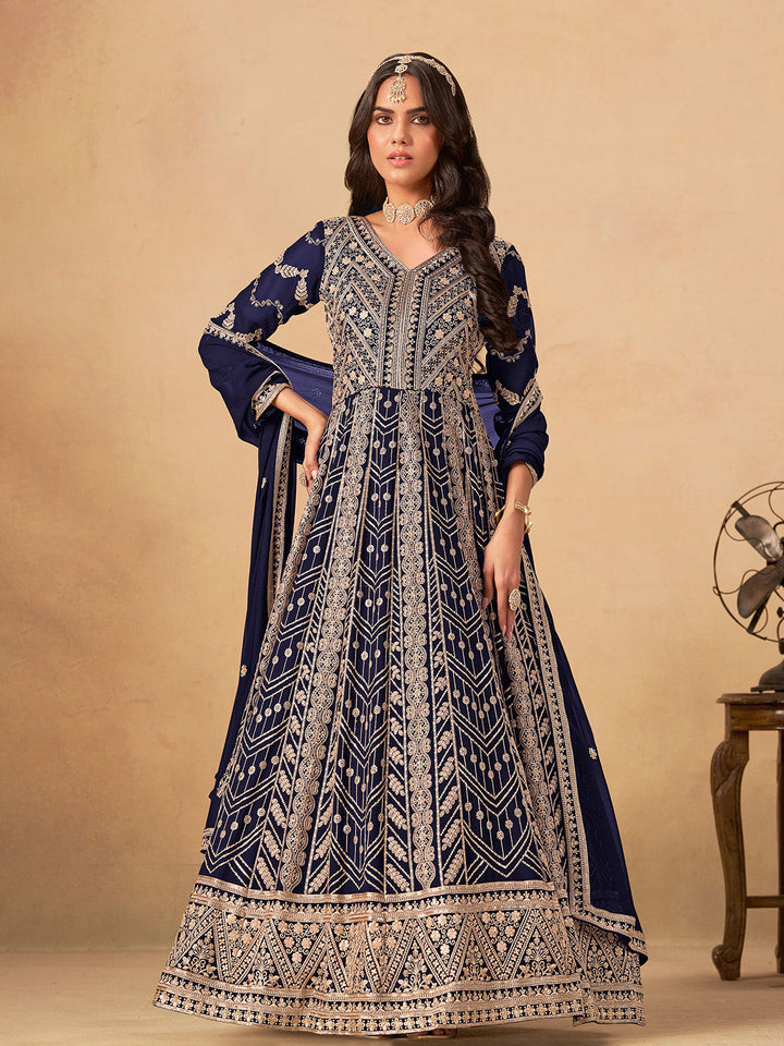 Embroidered Georgette  Semi Stitched Kurta With Pant &amp; Dupatta