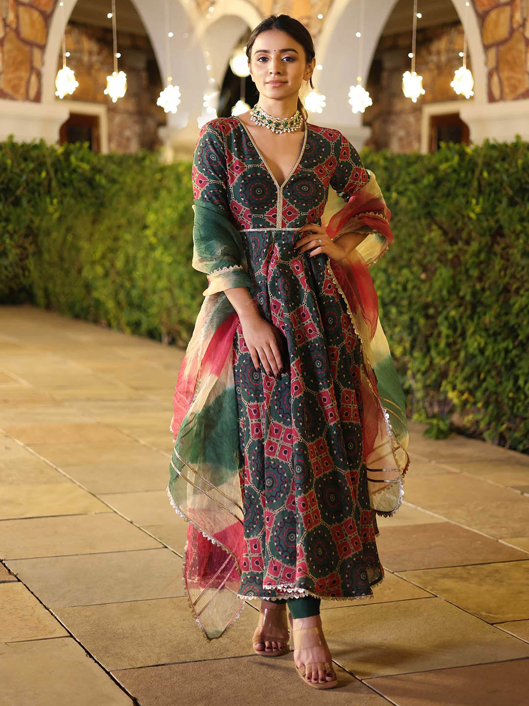 Embroidered Crepe Kurta With Pant & Dupatta