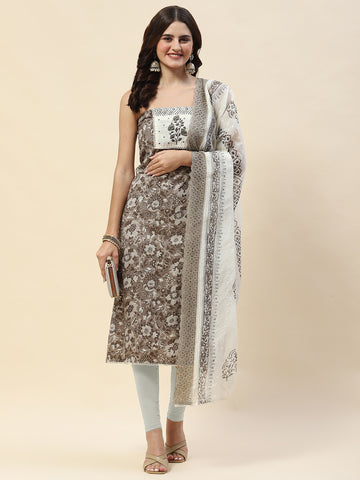 Printed Cotton Unstitched Suit Piece With Dupatta