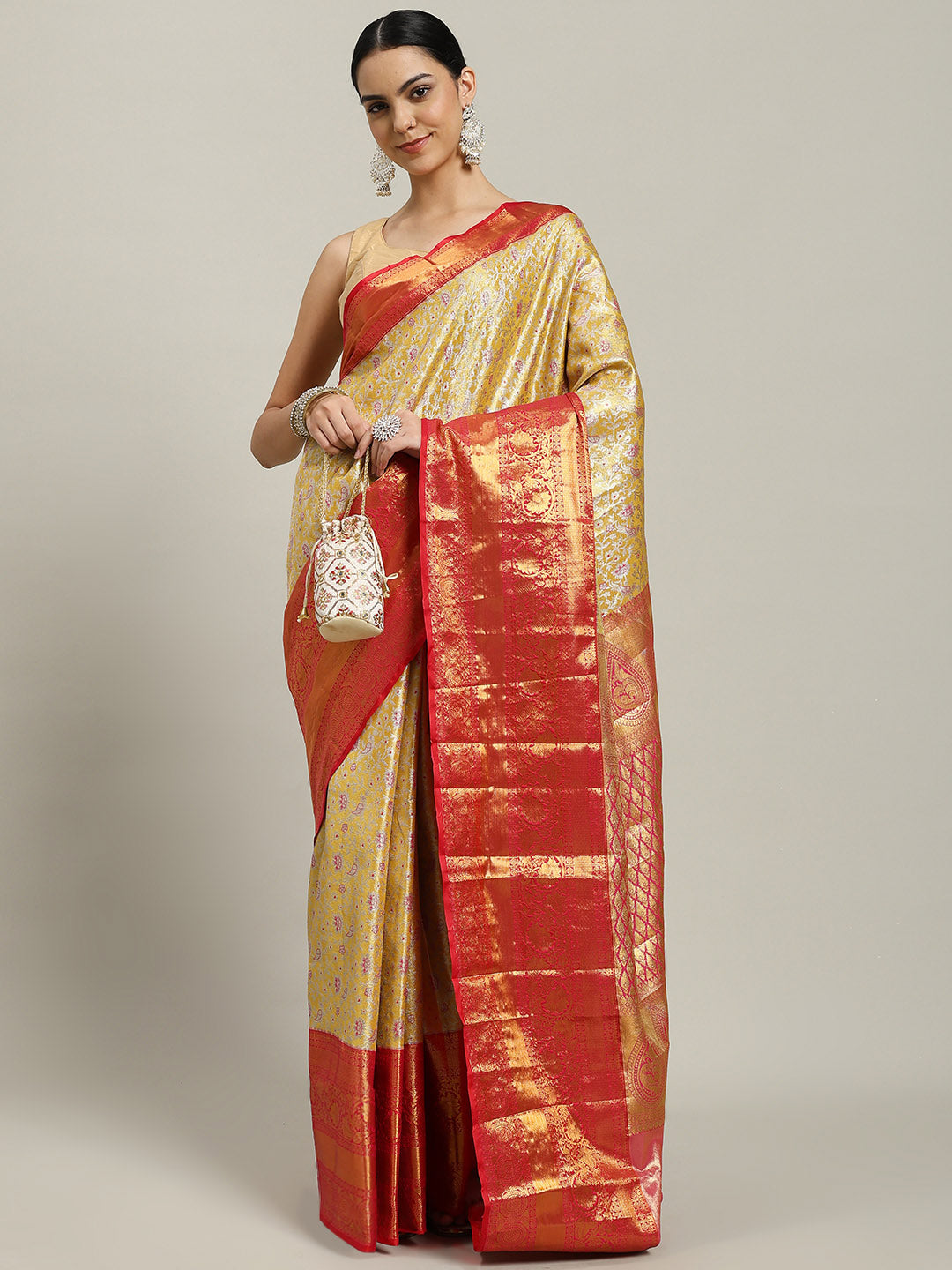 Woven Brodcade Zari Jaal Art Silk Saree