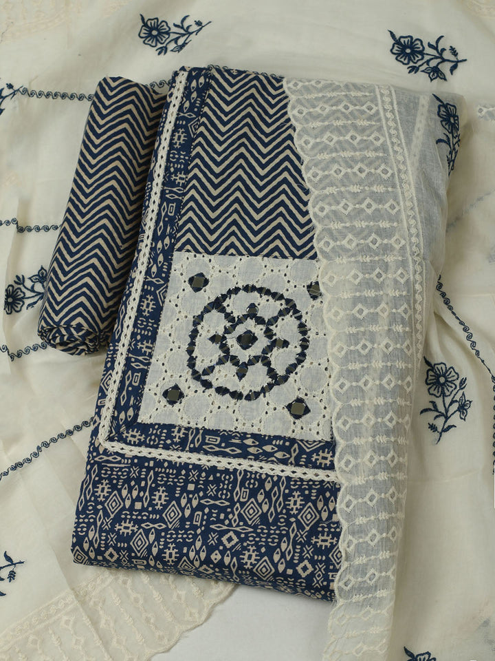 Printed Cotton Unstitched Kurta With Pant &amp; Dupatta
