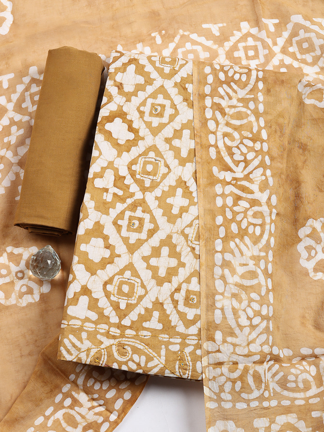 Printed Cotton Blend Unstitched Suit With Pant &amp; Dupatta