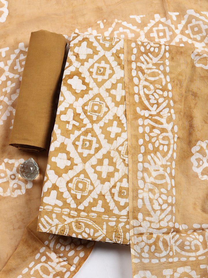 Printed Cotton Blend Unstitched Suit With Pant &amp; Dupatta