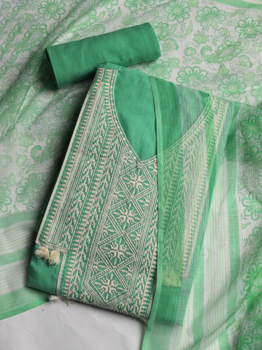 Neck Embroidered Cotton Blend Unstitched Suit With Dupatta