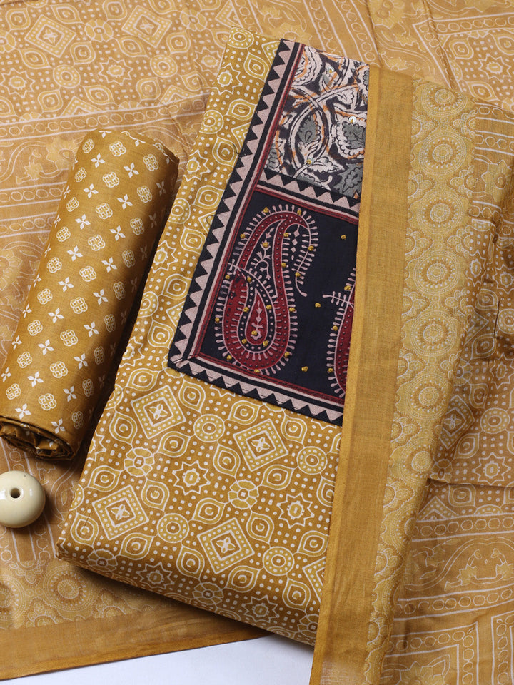 Printed Cotton Blend Unstitched Suit With Pant &amp; Dupatta