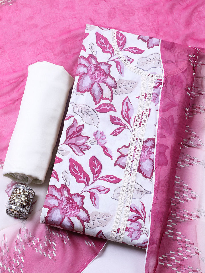 Embroidered Cotton Blend Unstitched Suit With Pant &amp; Dupatta