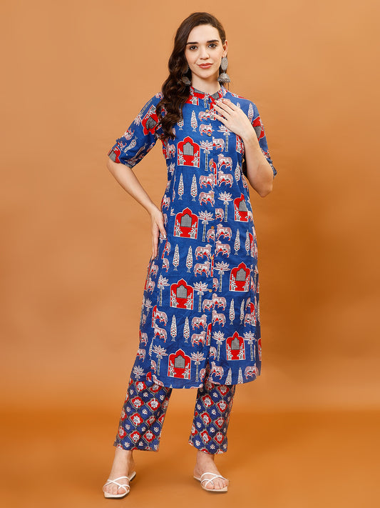 Printed Cotton Kurti With Pants