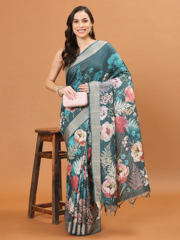 Digital Printed Tussar Woven Saree