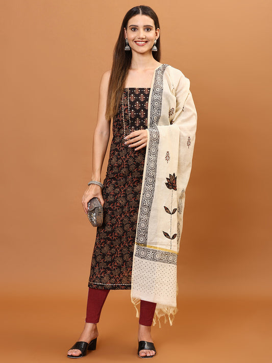 Printed Cotton Unstitched Suit With Dupatta