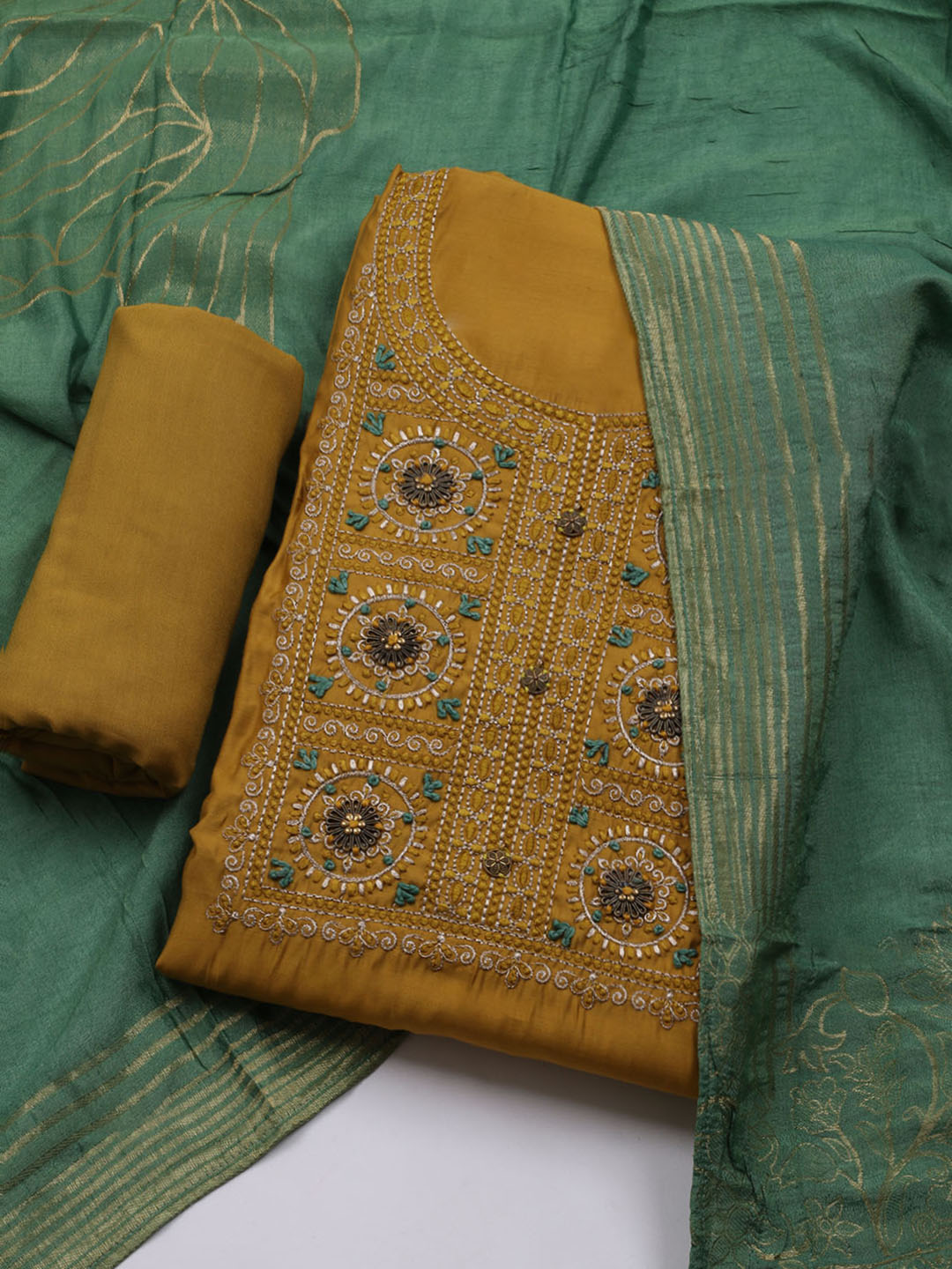 Gota Work Chanderi Unstitched Suit With Dupatta
