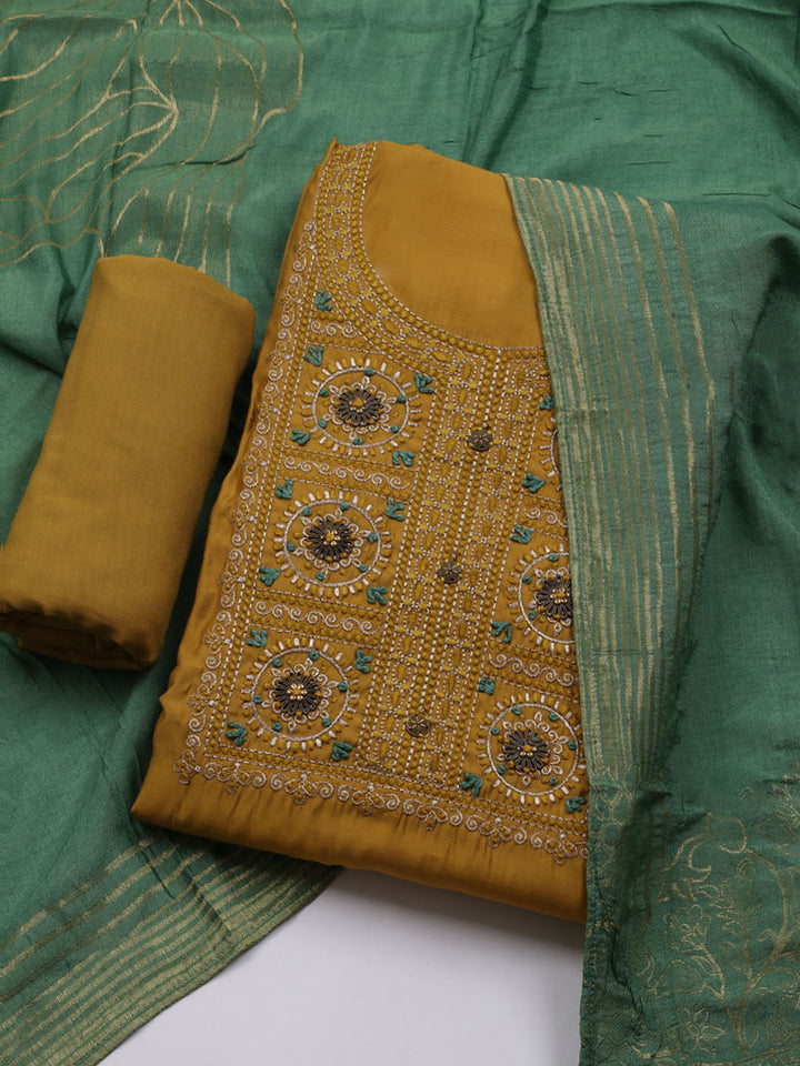 Gota Work Chanderi Unstitched Suit With Dupatta
