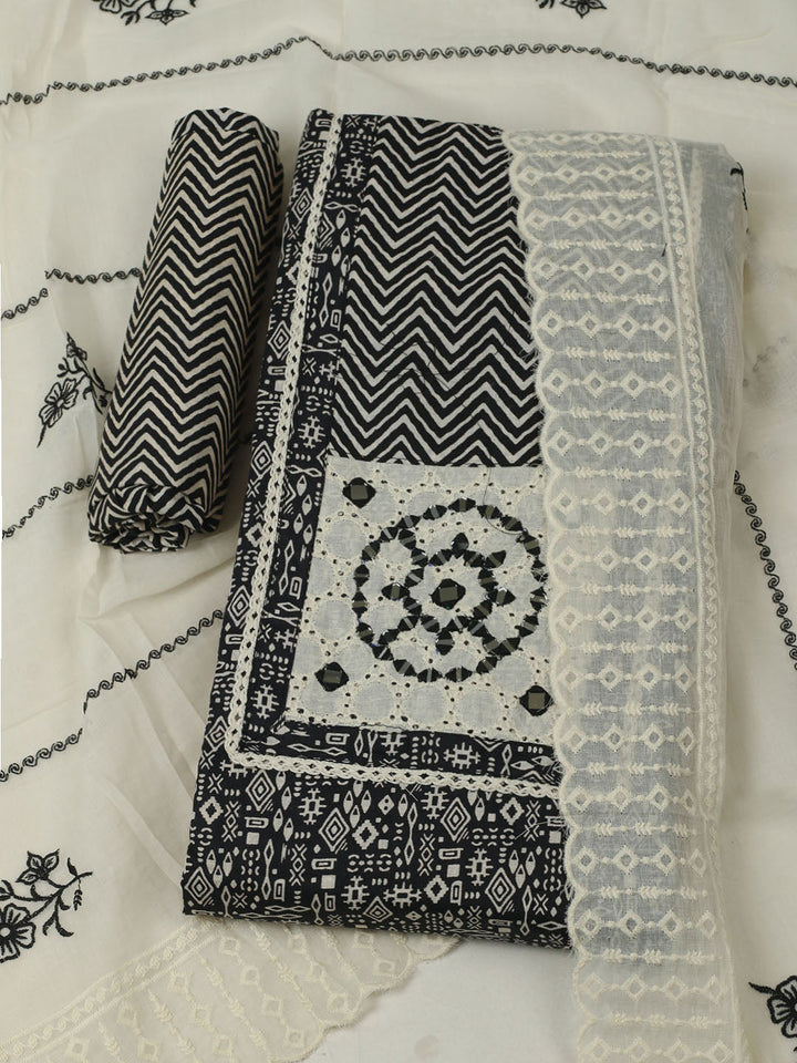 Printed Cotton Unstitched Kurta With Pant &amp; Dupatta