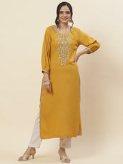 Neck Embroidered Cotton Kurta