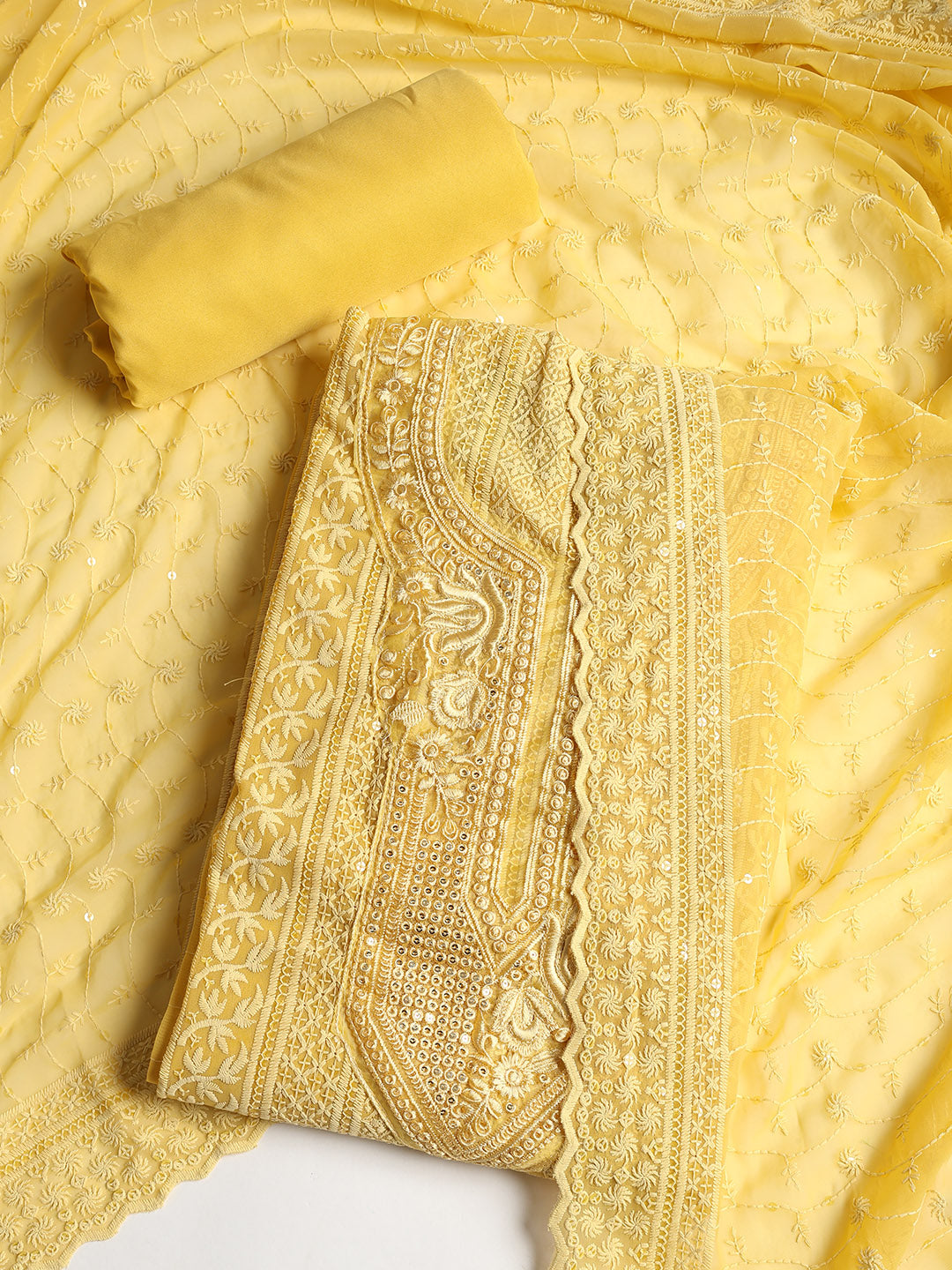 Chikan Work Georgette Unstitched Suit With Dupatta