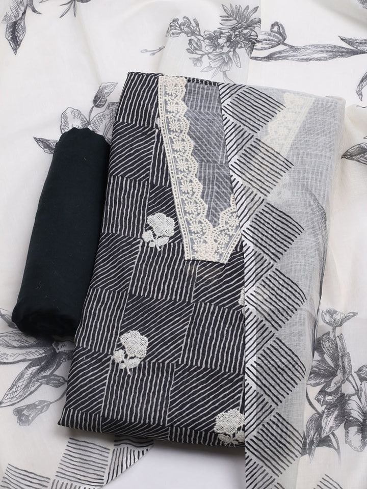 Printed Cotton Blend Unstitched Kurta With Pant &amp; Dupatta
