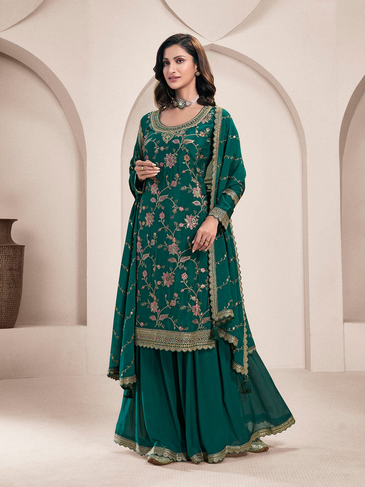 Embroidered Chinon Unstitched Suit With Pant &amp; Dupatta