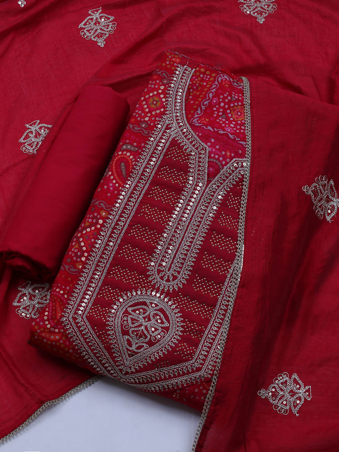 Neck Embroidered Muslin Unstitched Suit With Dupatta