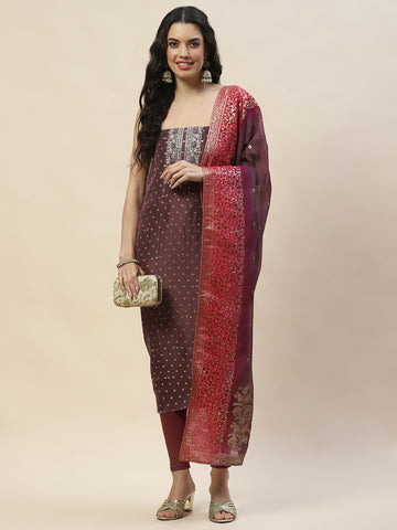 Neck Embroidery Organza Unstitched Suit Piece With Printed Dupatta