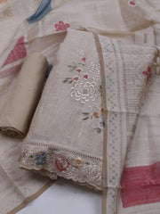 Embroidered Chanderi Unstitched Suit With Dupatta